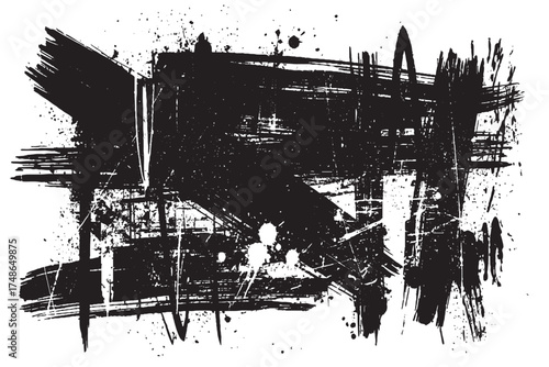 Heavy Black Paint Splatter and Abstract Grunge Block Vector

