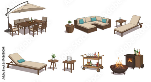 Outdoor furniture collection for patios and decks dining sets, lounge chairs, and fire pits