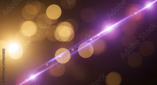 Abstract glowing bokeh lights and lens flare effect on a dark background