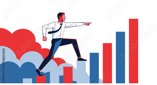 Successful Business Growth Depicted Through Dynamic Illustration With Data Visualization