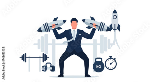 Successful Business Executive Lifting Rockets Represents Achievement And Rapid Growth Potential