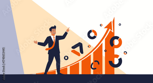 Successful Business Illustration Depicting Growth, Charts, and Ambitious Career Goals