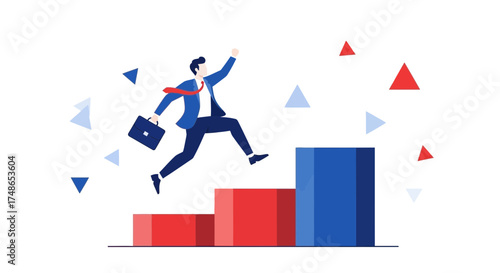 Successful Business Person Jumping Over Obstacles Towards The Winning Scoreboard