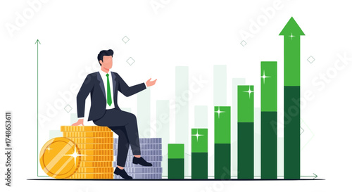 Successful Businessman Observing Growth Trend and Accumulation with Financial Rise