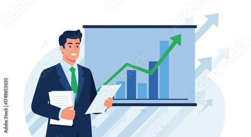 Successful Business Presentation Highlighting Growth and Positive Financial Statistics