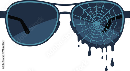 Helloween sunglasses vector, cracked and dripping lens design, bold black icon, symbolic accessory illustration for print, merchandise