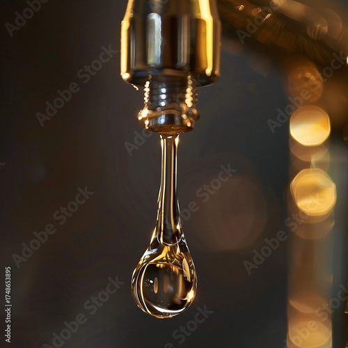 Wallpaper Mural Ephemeral Liquid Sculpture: Suspended Water Drop Reflecting Golden Fixture Glow Torontodigital.ca