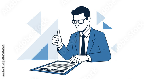 Successful Businessman Reviewing Contract with Thumbs Up and Giving Positive Approval