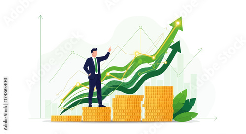 Successful Businessman Ascend Growth In Financial Achievement Upward Trend Illustrated