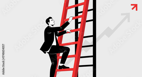 Successful Businessman Scaling the Ladder of Achievement Towards a Future of Progress