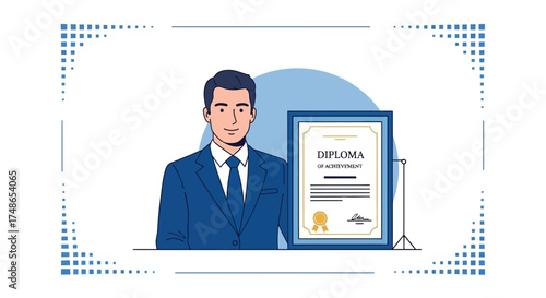 Successful Businessman Showing A Diploma Of Achievement Celebrating An Accomplishment Or Graduation