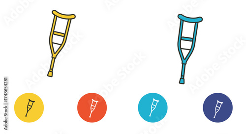 Simple illustration of a pair of crutches and coordinating colored circles