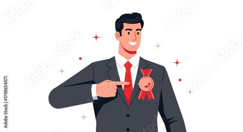 Successful Businessman Displaying A Medal, Symbolizing Achievement And Excellence in Business