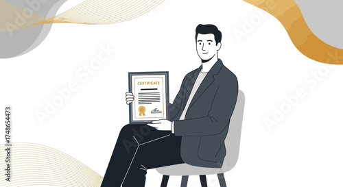 Successful Businessman Demonstrates Certification, Achievement, And Qualification proudly