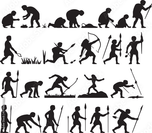 Human evolution prehistoric caveman silhouette vector set