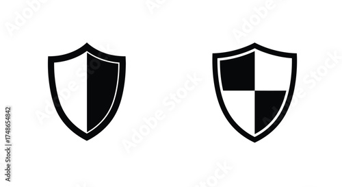 Two monochrome heraldic shields with contrasting black and white designs