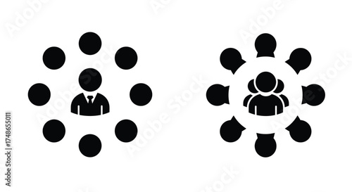 Two contrasting circular diagrams illustrating social connection and isolation