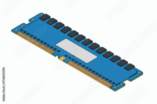 Computer ram module detailed view electronic component for high performance systems isolated on white background