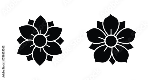 Two black floral designs with five petals each simple and elegant