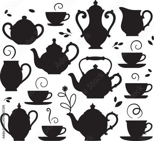 Teapot Teacup Silhouette Collection Drinkware Vector Art