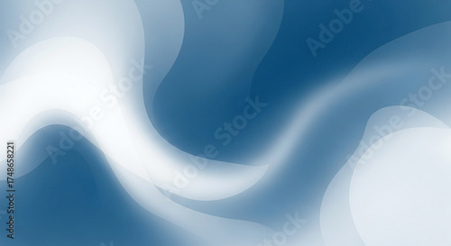 Abstract blue and white fluid wave background with soft gradients and smooth curves, representing motion and flow in a serene, calming aesthetic
