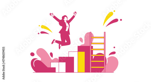 Successful Businesswoman Celebrating Achievement Overcoming Hurdles and Reaching Goals