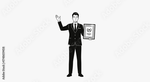 Successful Executive Celebrating Recognition, Holding a Certificate with Pride and Achievement