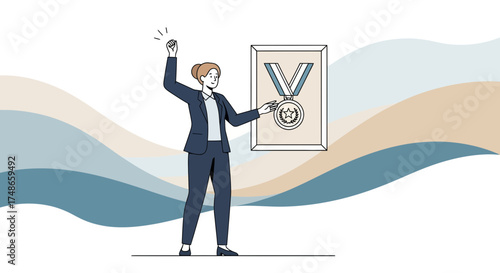 Successful Businesswoman Celebrating Achievement With Award In A Minimalist Modern Design