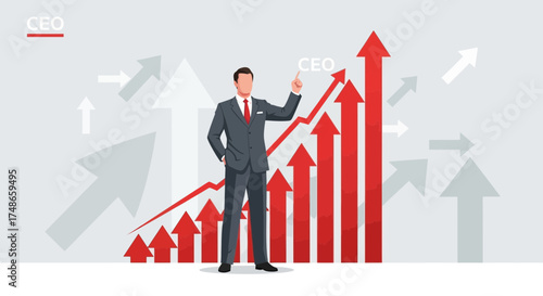 Successful Executive Pointing Towards Growth, Business Strategy, and Market Ascendancy