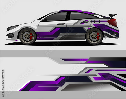 Car decal wrap design vector. Graphic abstract stripe racing background kit designs for vehicle, race car, rally, a86.eps