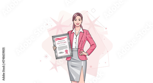 Successful Businesswoman Holding a Certificate of Achievement or Recognition