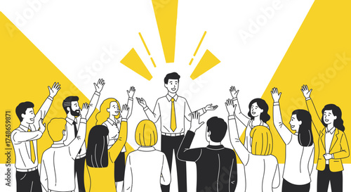 Successful Leader Shares Insight With Employees, Celebrating a Group's Achievement, and Growth