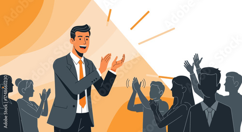Successful Presentation Receives Audience Applause And Congratulations For Achieved Results