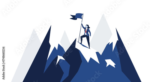 Successful Businesswoman Reaching Peak After Hard Work and Determination to Achieve Goals