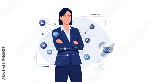Successful Businesswoman Representing Communication Network And Professionalism