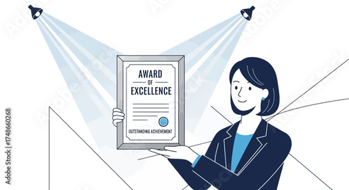 Successful Businesswoman Receiving Award Under Spotlight Demonstrating Excellence and Recognition