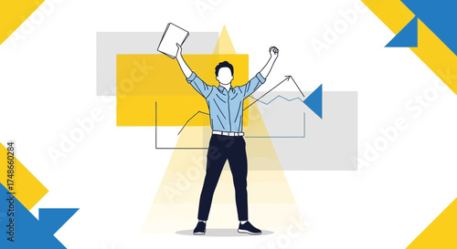 Successful Professional Celebrates Achievement and Upward Trends with Joyful Expression