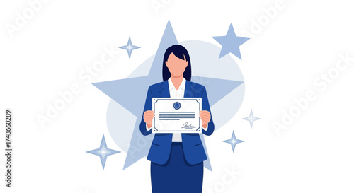 Successful Businesswoman Showing Diploma, Winning Achievement and Stellar Accomplishment