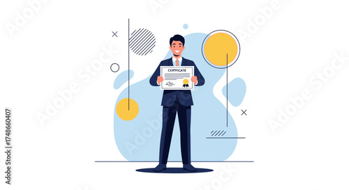 Successful Professional Holding Certificate Representing Achievement and Success