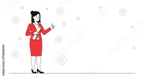 Successful businesswoman with thumbs up gesture celebrating important achievement