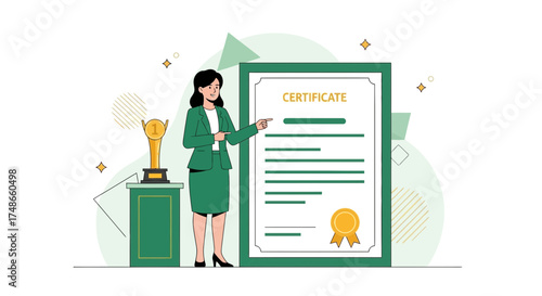 Successful Professional Showcasing Certificate and Trophy to Celebrate Achievement