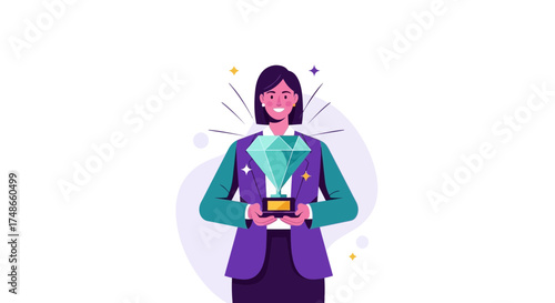 Successful Professional Woman Displaying Award, Showing Achievement, and Confidence