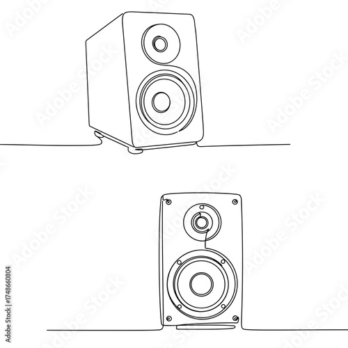 2 music speaker icons in black line art for music and audio design