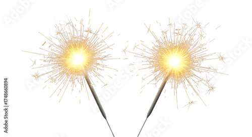 Foto Two sparklers with bright glowing light isolated on transparent background
