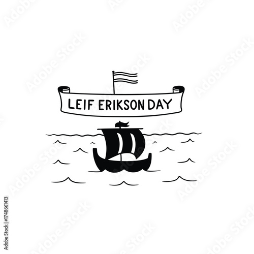 Leif Erikson Day Minimal Vector – Viking Ship Line Art Illustration