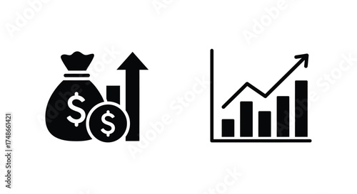 Analysis and growth magnifying glass with a bar graph illustration