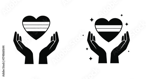 Hands cradling a heart with a striped pattern symbolic representation