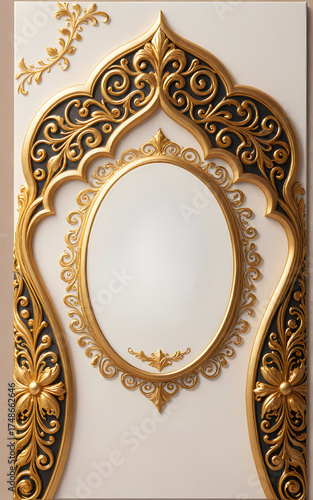 vintage gold frame on the wall, intricate border pattern template, graphic design illustration wallpaper 