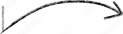 Curved Arrow: Hand Drawn Black Sketch, Pointing Right, Directional Sign Element with White Space, Grunge Style, Artistic Vector Graphic for Navigation and Presentations