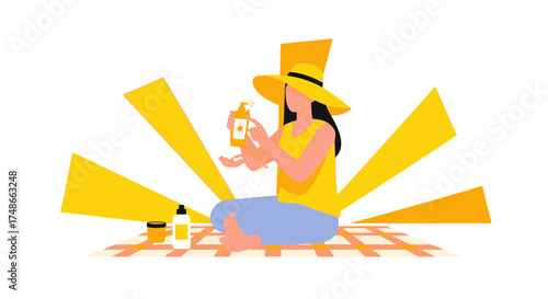 Sun Protection: A Woman Preparing Skincare On A Sunny Day For Optimal Skin Care